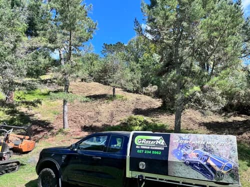 Forestry undergrowth mulched on steep plantation terrain