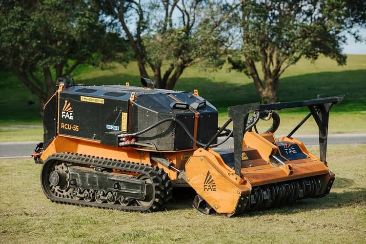 The FAE RCU 55 heavy-duty remote-controlled mulcher on a mown reserve