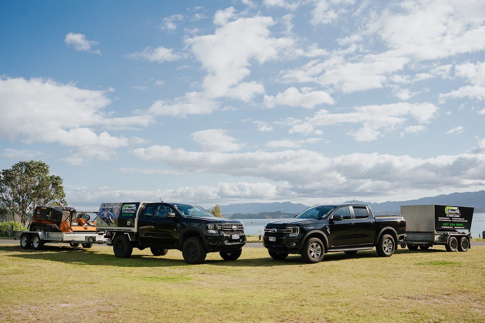 The GRazer NZ fleet, utes and machine trailers ready to travel